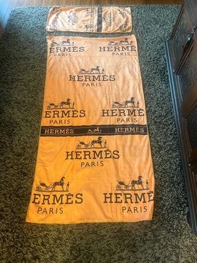 Hermes style Orange Logo Motif Bath Towel and hand towel